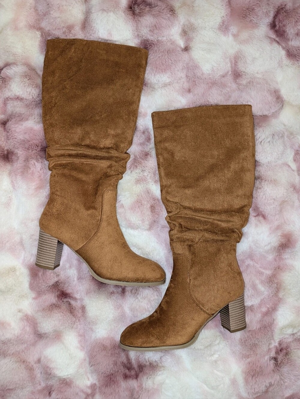 HOT Boutique Faux Suede Slouchy Knee High Boots Camel Brown Size 9 NWOT